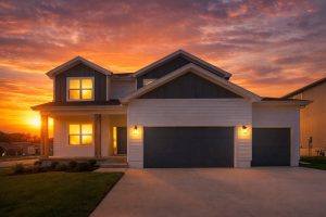 Lot 28 16778 S Twilight Brookside Farmhouse Front at Sunset
